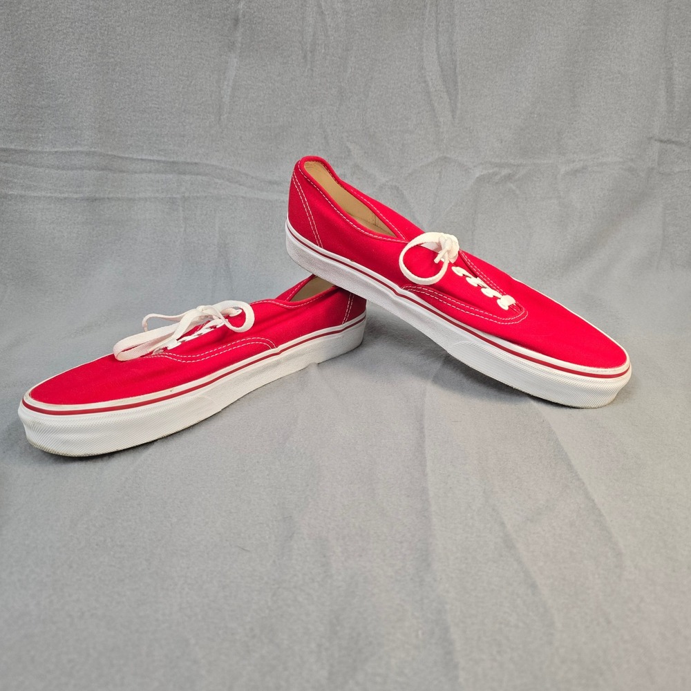Vans Authentic Red Canvas Low Top Skate Shoes Mens 10 Womens 11.5
